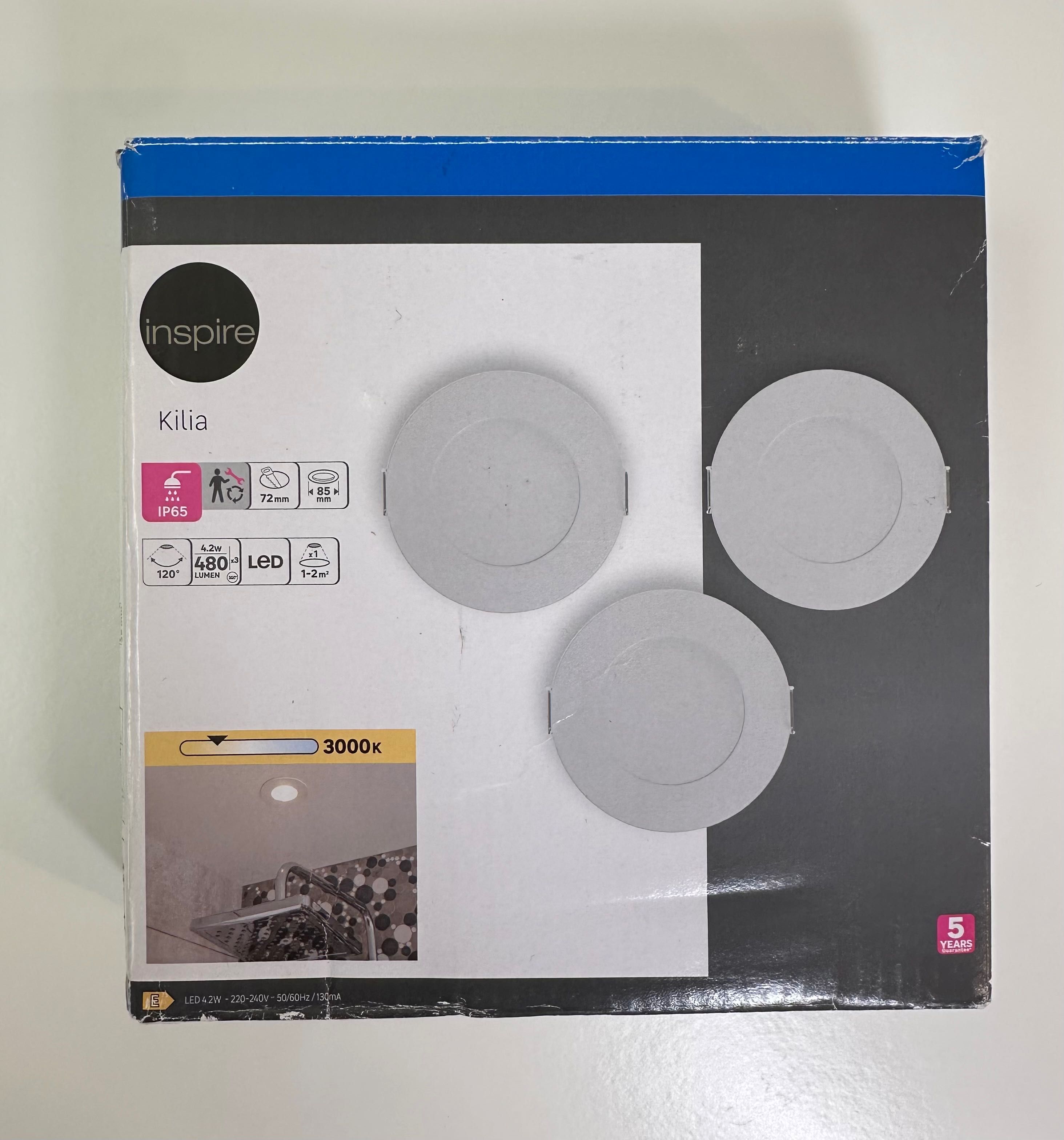Pack 3 focos de encastrar 480L branco redondo luz amarela Kili IP65