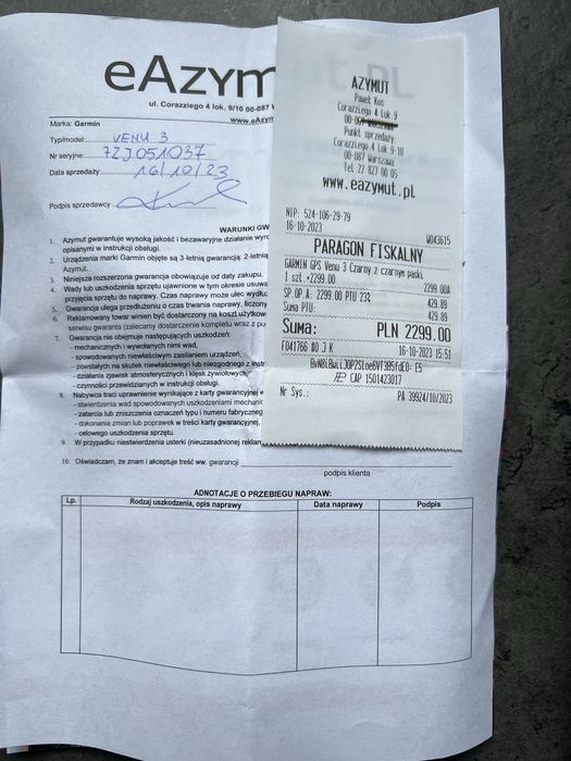 Garmin Venu 3 na gwarancji