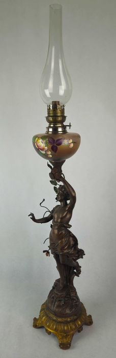 Wielka figuralna lampa naftowa majowe kwiaty Guillemin - Antyk Francja