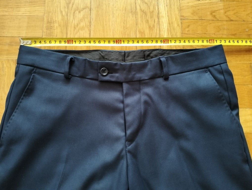 Daniel Lazzaro granatowy garnitur r. 48/M ok 180 cm + koszula
