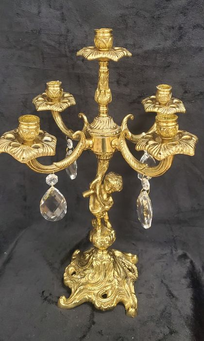 Канделябр, свічник подсвечник старовинний бронзовий на 5 свічок з криш