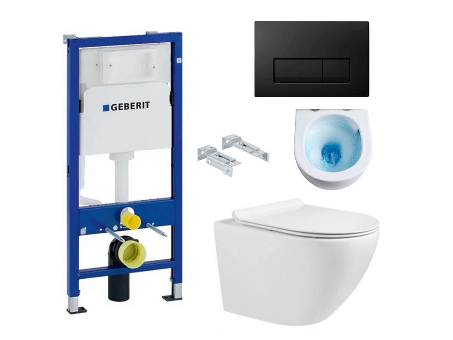 Geberit інсталяція з Чорною матовою кнопкою з унітазом KolerPool Round