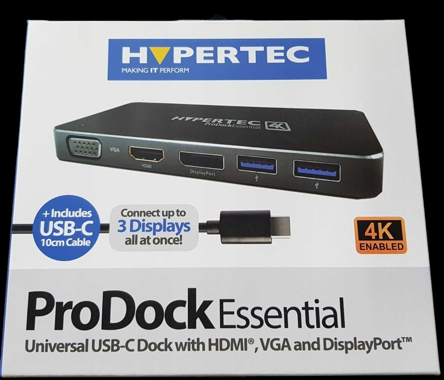 Hypertec HUB stacja USB-C 4K HDMI VGA DisplayPort + Zasilacz 60W