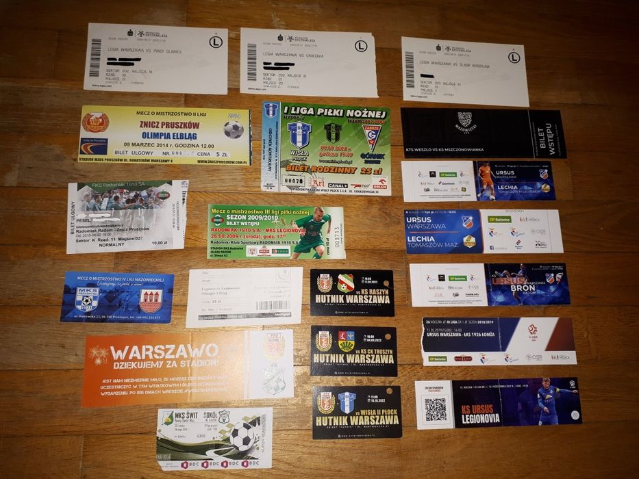 20x bilet piłkarski Mazowsze - Ursus Warszawa, Hutnik, Legia, Radomiak