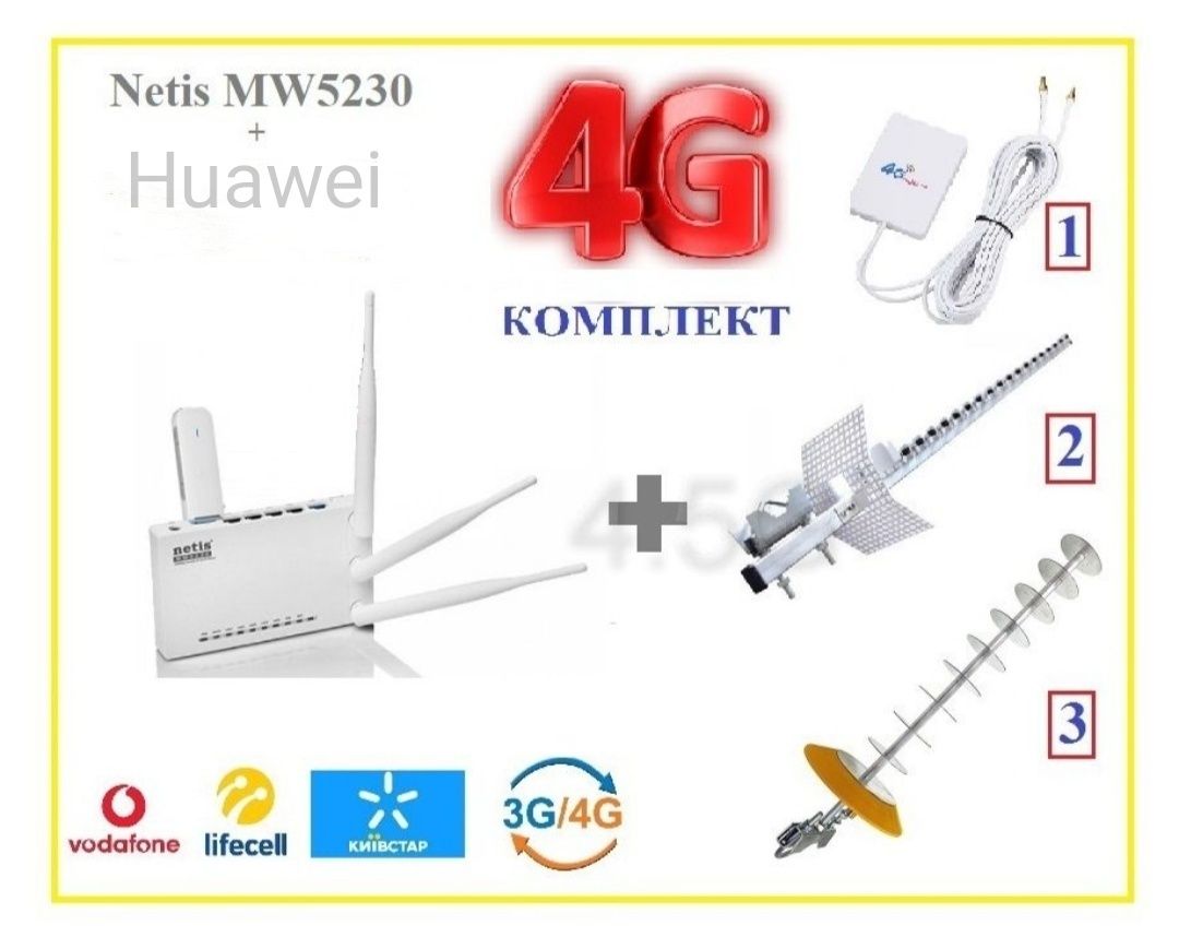 Комплект модем с антеной 4g роутер антена Netis mw5230 з антеною Zte