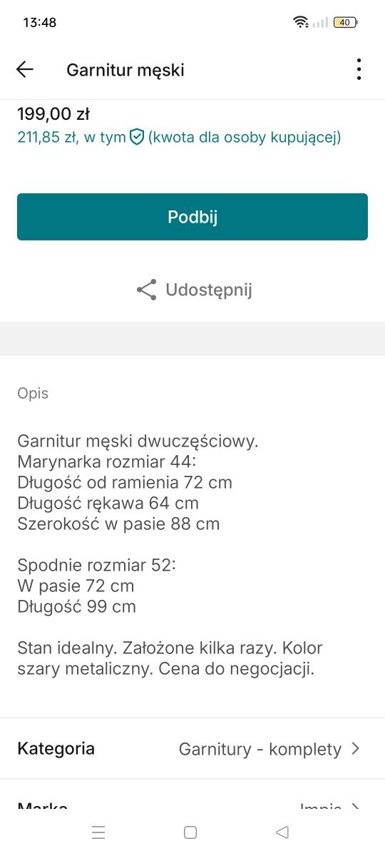 Garnitur spodnie marynarka