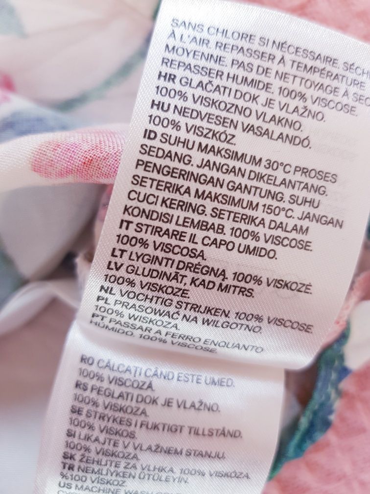 Letnia bluzka z falbankami w kwiaty i ptaki 100% Wiskoza H&M 152