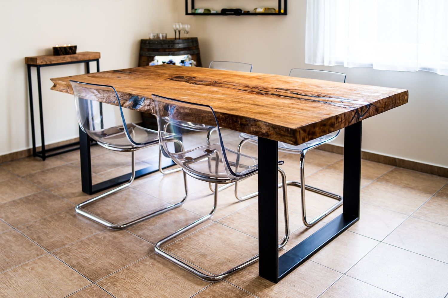 Stół drewniany dębowy z jesionu klonu monolit blat z metalową nogą