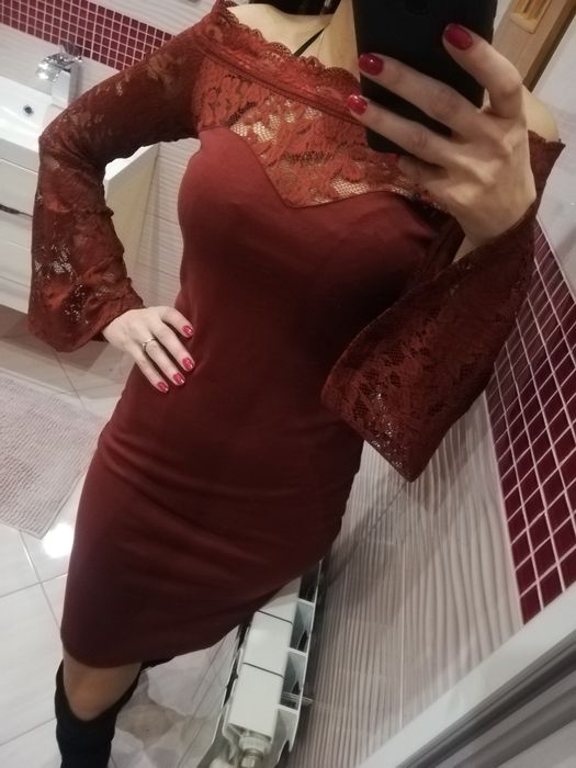 Nowa czerwona sukienka hiszpanka święta świąteczna 36 s koronka koronk