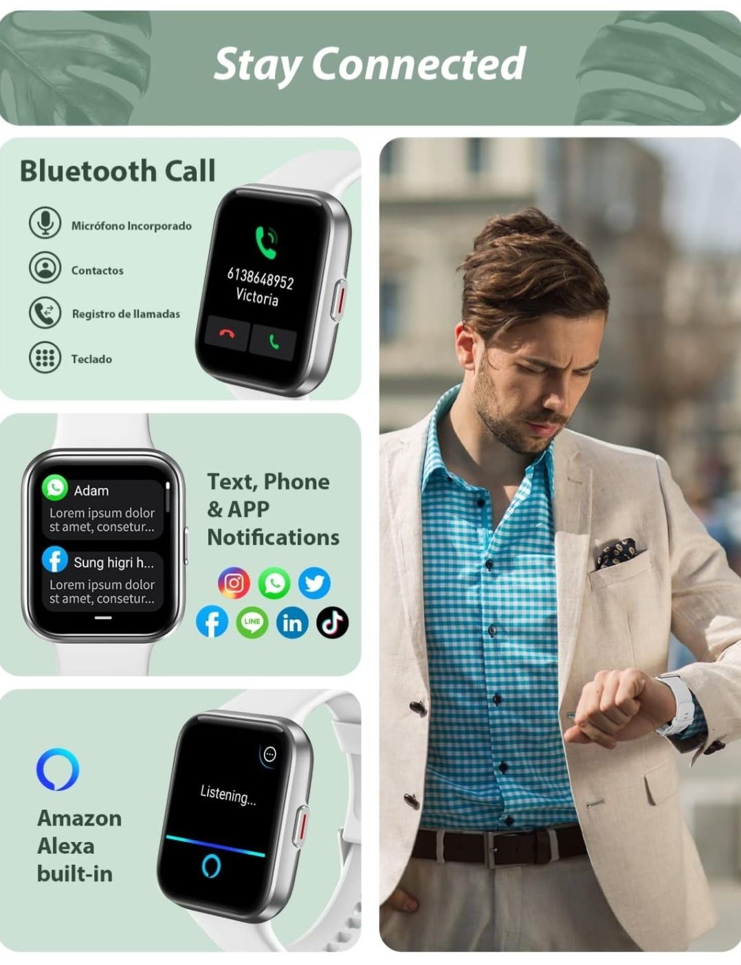 Tenski ID208 plus Smartwatch dla mężczyzn i kobiet