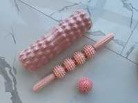 Нежно розовый набор для йоги фитнес массажный шарик ролик валик-роллер