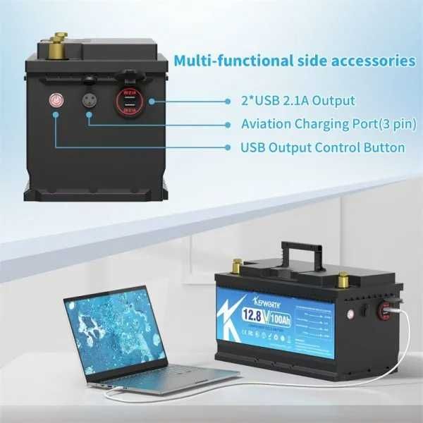 Аккумулятор Kepworth LiFePO4 12V 100AH ​​1280W*h с зарядкой и USB