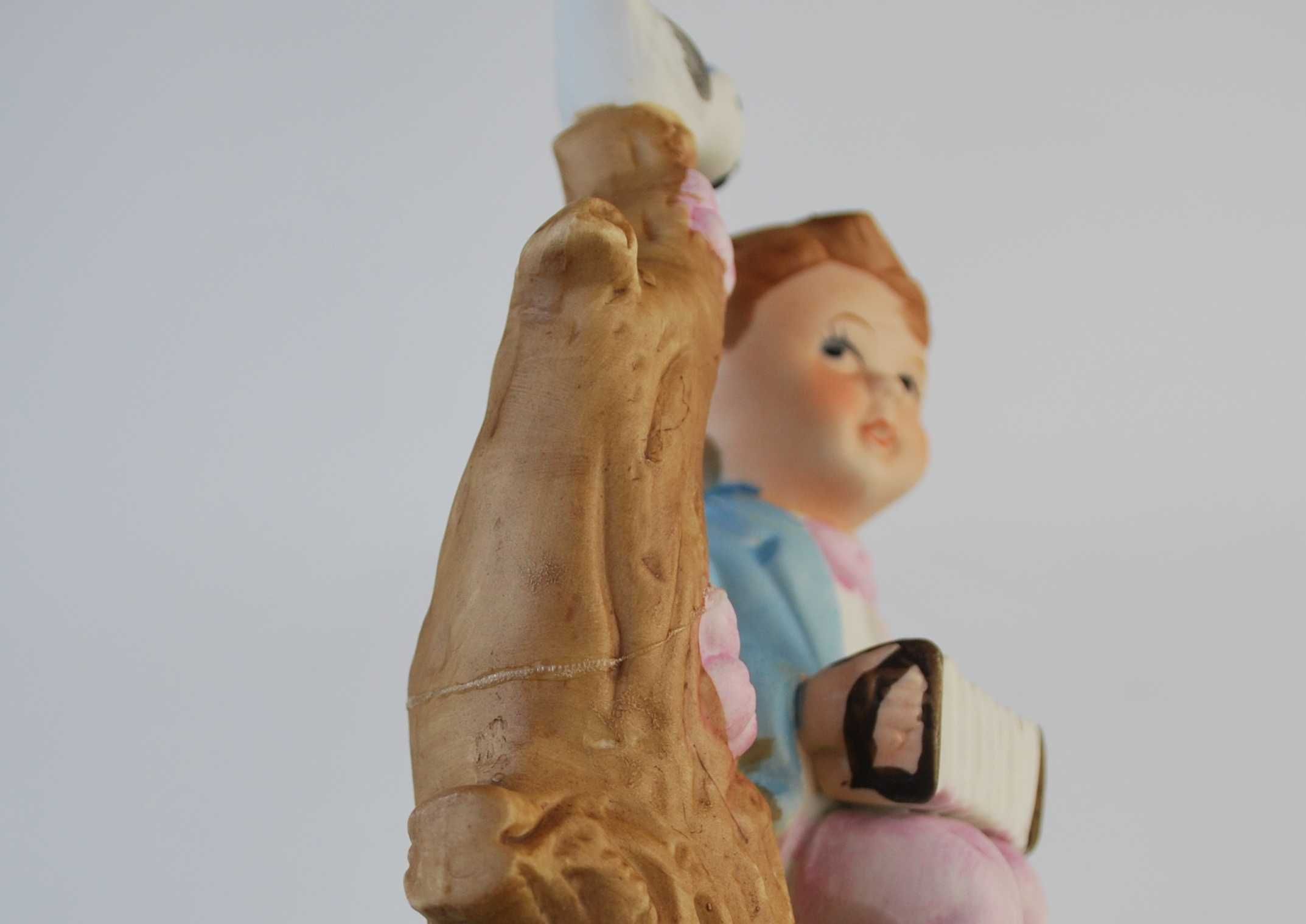 2 figurki porcelanowe chłopiec dziewczynka wiejski folk ptaki destrukt