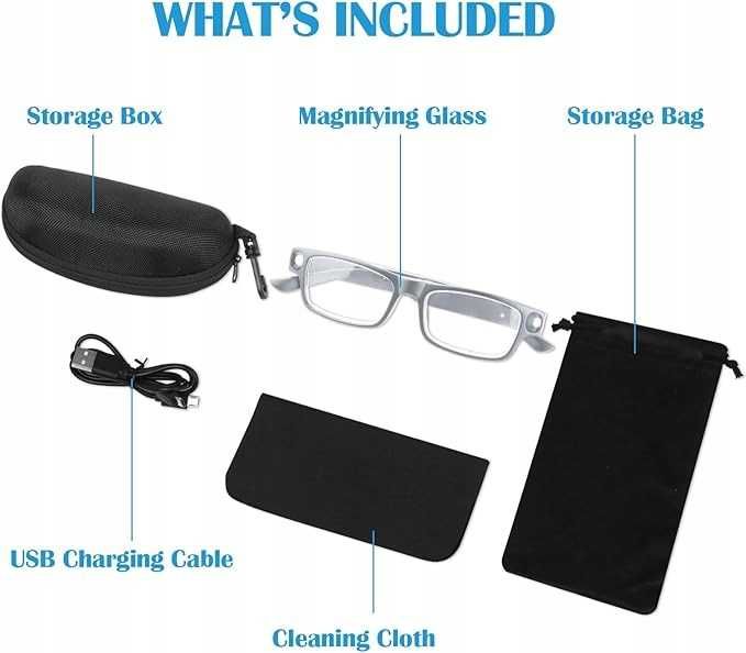 NZQXJXZ 200% podświetlane okulary powiększające LED ładowane USB białe
