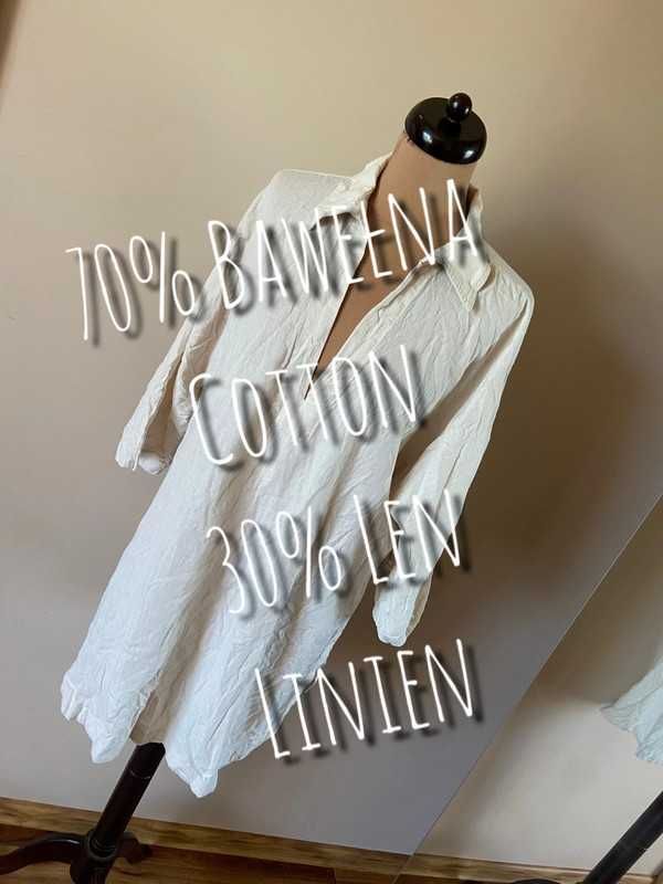 Oversize krem bez pastele koszula tunika duza h&m m l 38 40
