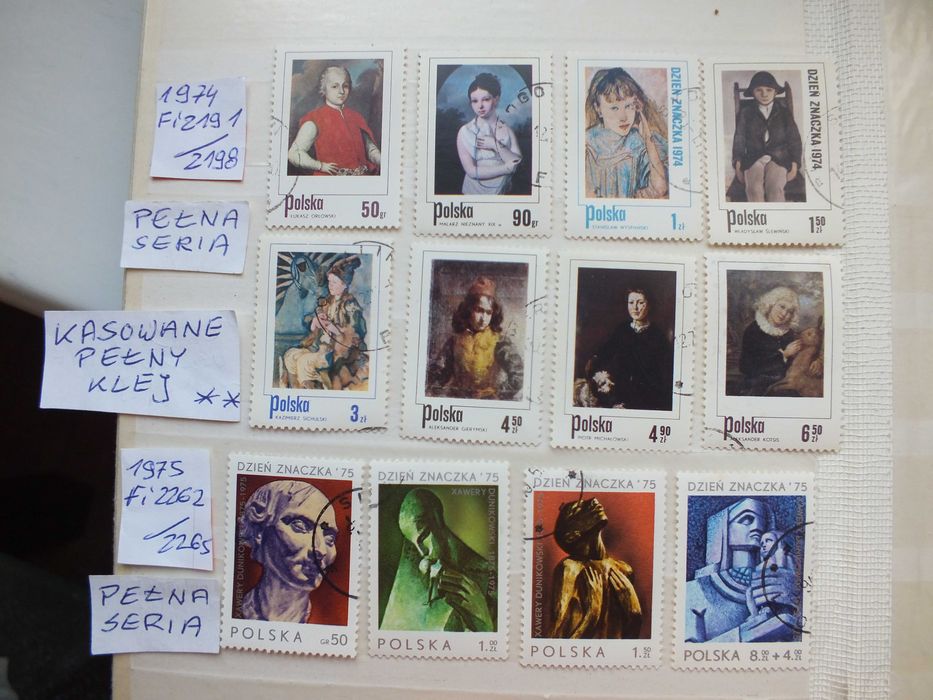 12szt. znaczki seria Fi2191 Fi2262 Polska 1975r. MALARSTWO SZTUKA klej