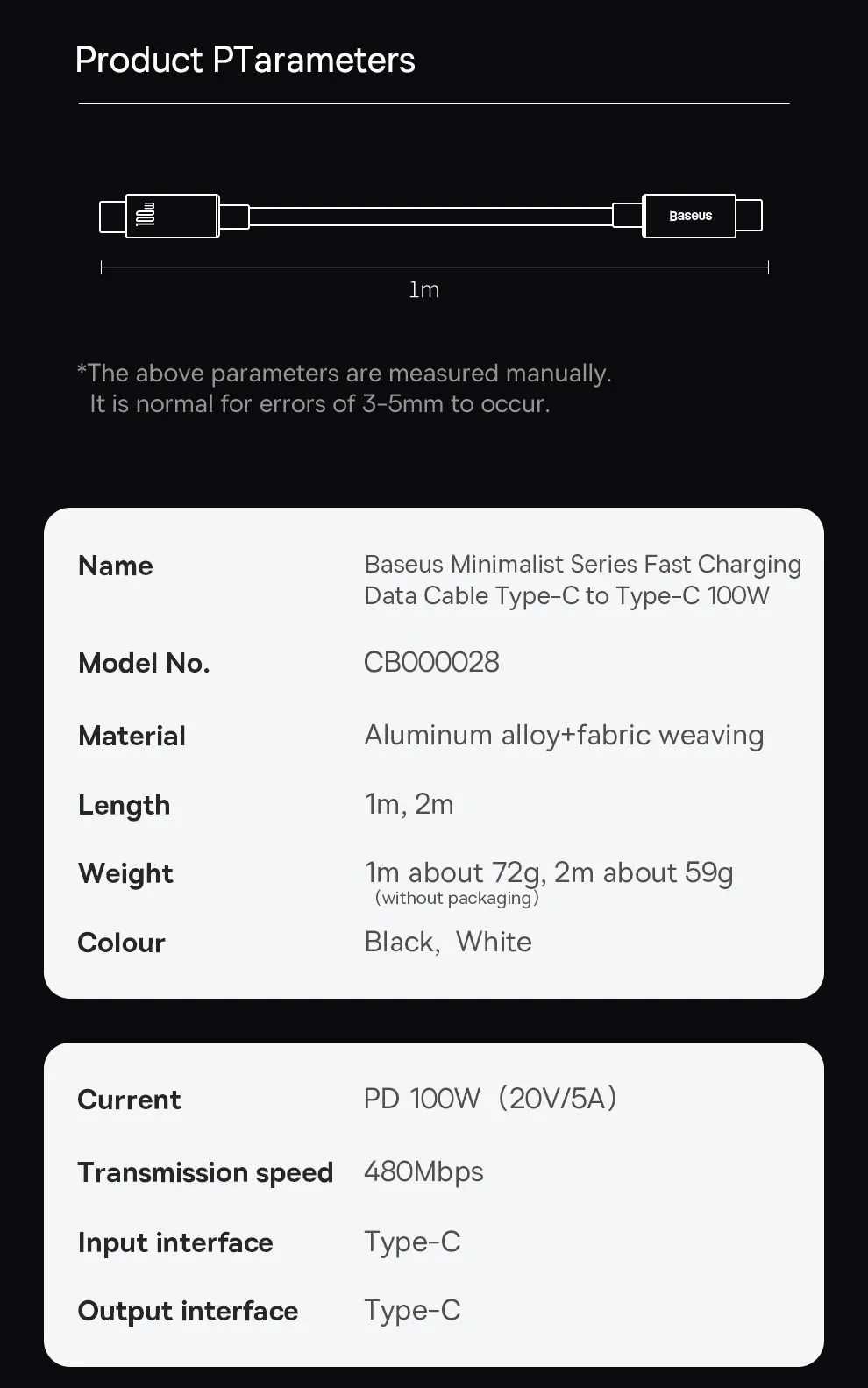 ‼️ NEW ‼️ Кабель Baseus USB Type-C 5A 100W 1m PD QC3.0 QC4.0