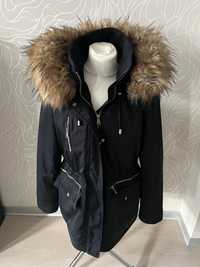 Czarna jesienno zimowa kurtka z odpinanym futerkiem Zara M 38