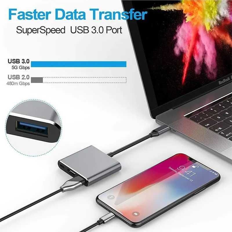 Адаптер HUB 3in1 USB-C to USB 3.0/HDMI/USB-C для Nintendo Switch