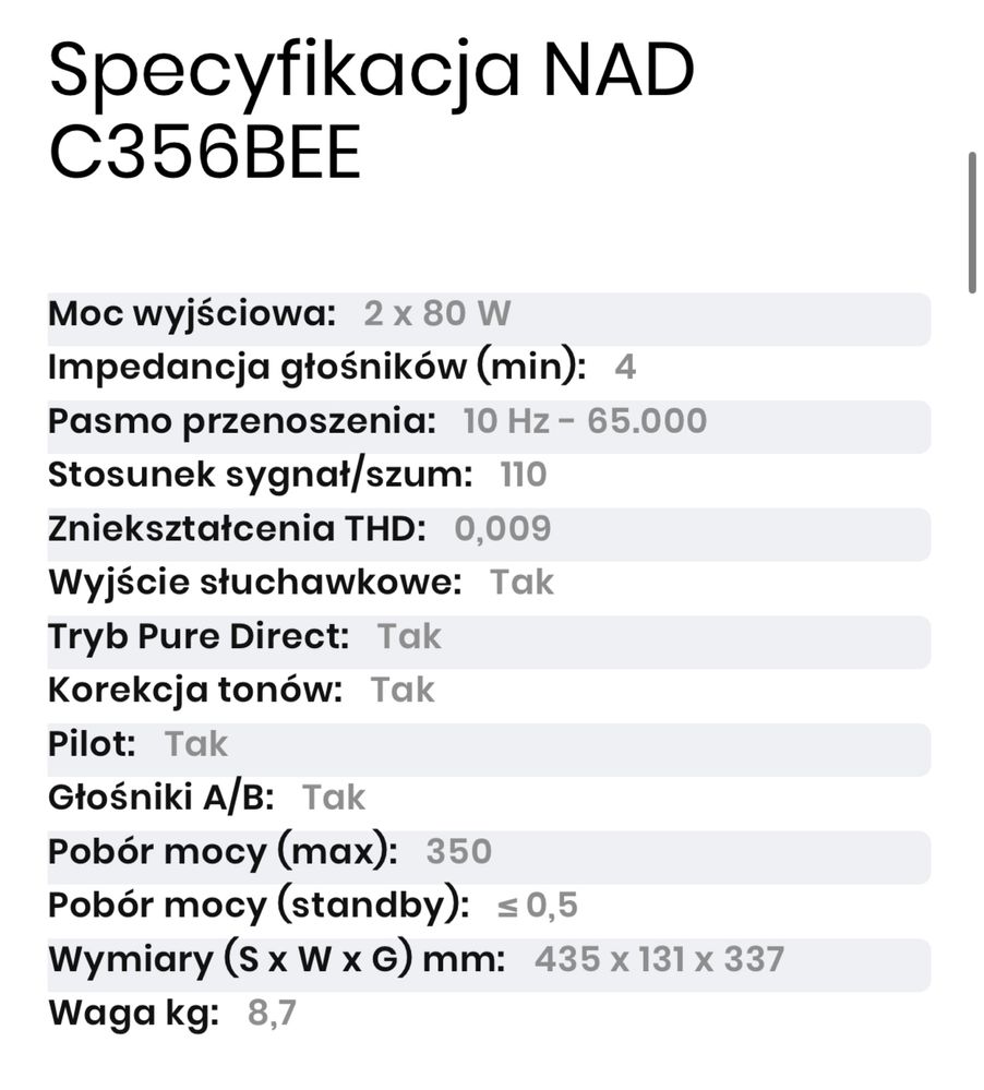 Wzmacniacz NAD C356BEE czarny + pilot