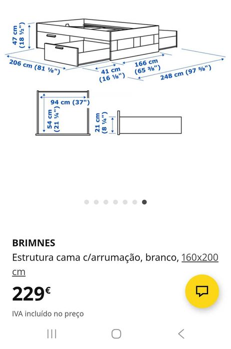 Cama Brimnes com arrumação e estrado. Sem colchão.