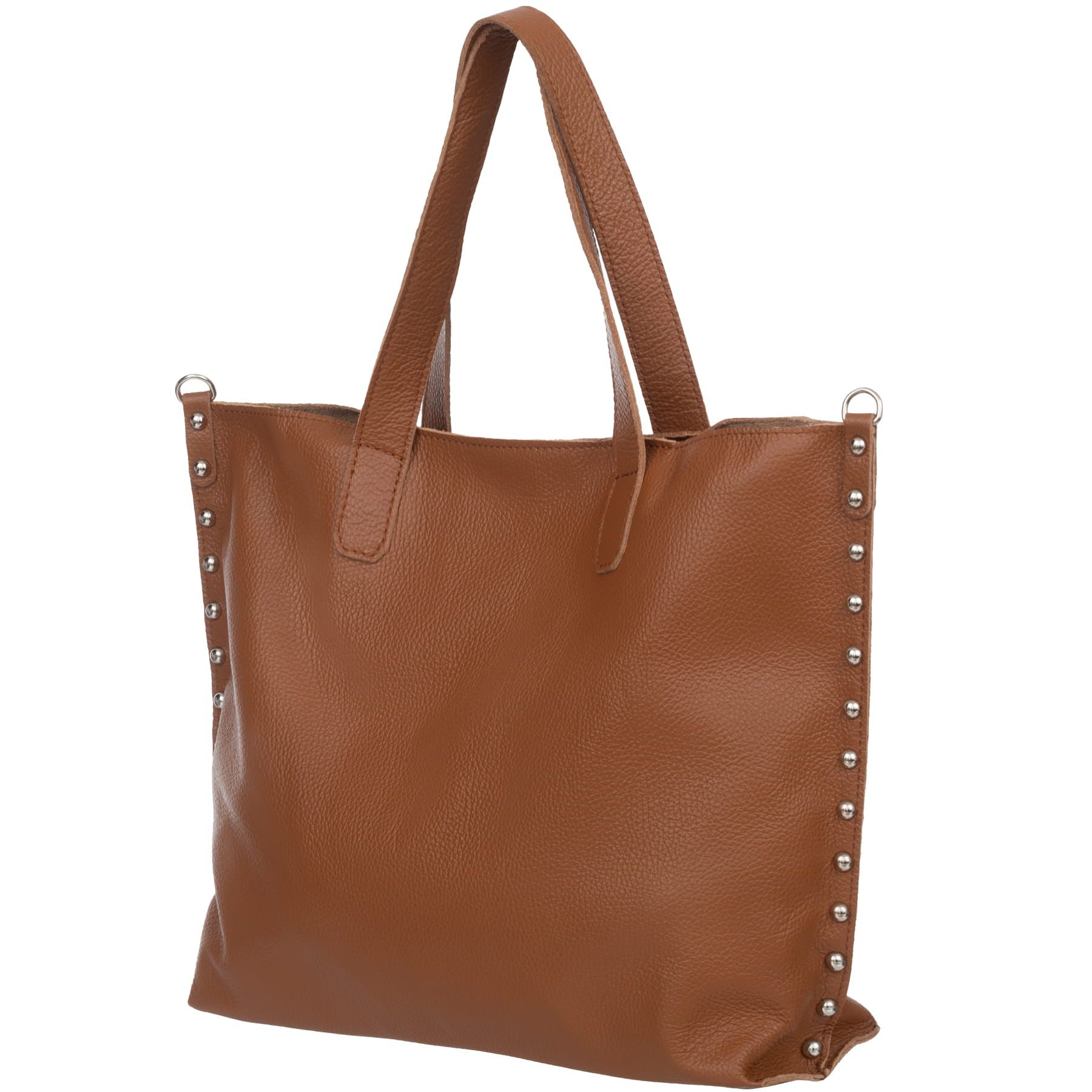 VERA PELLE torebka damska skórzana shopper z ćwiekami V494 camel