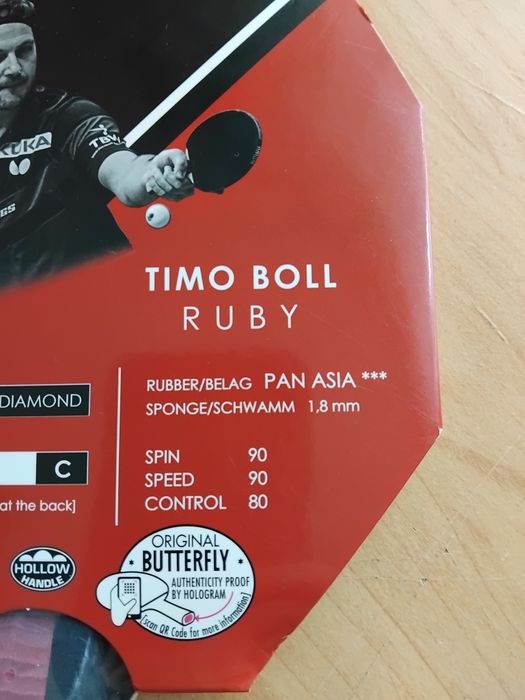 Rakietka do tenisa stołiwego.BUTTERFLY Timo Boll Ruby