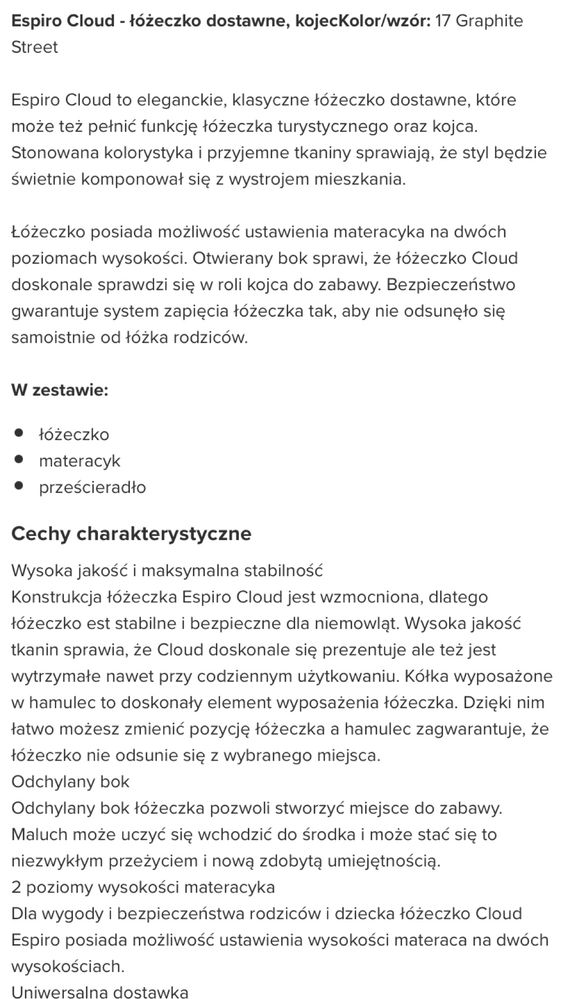 Espiro cloud dostawka lozeczko kojec