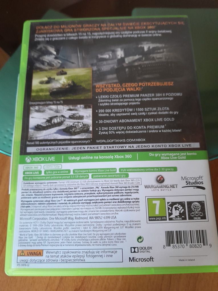 World of Tanks.Wersja polska.Stan idealny.X box 360