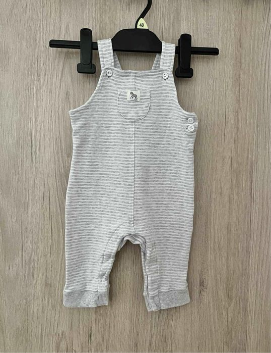 Ogrodniczki biało szare paski dla dziecka 6-9 miesięcy na lato 68/74