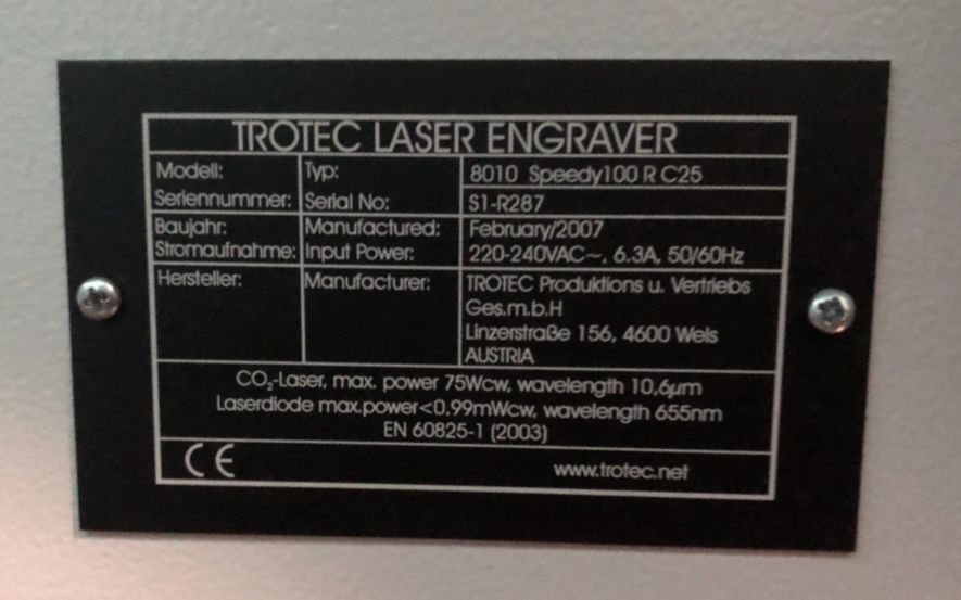 Laser Trotec Speedy 100R – 75W + Software JobControl 11.4.4