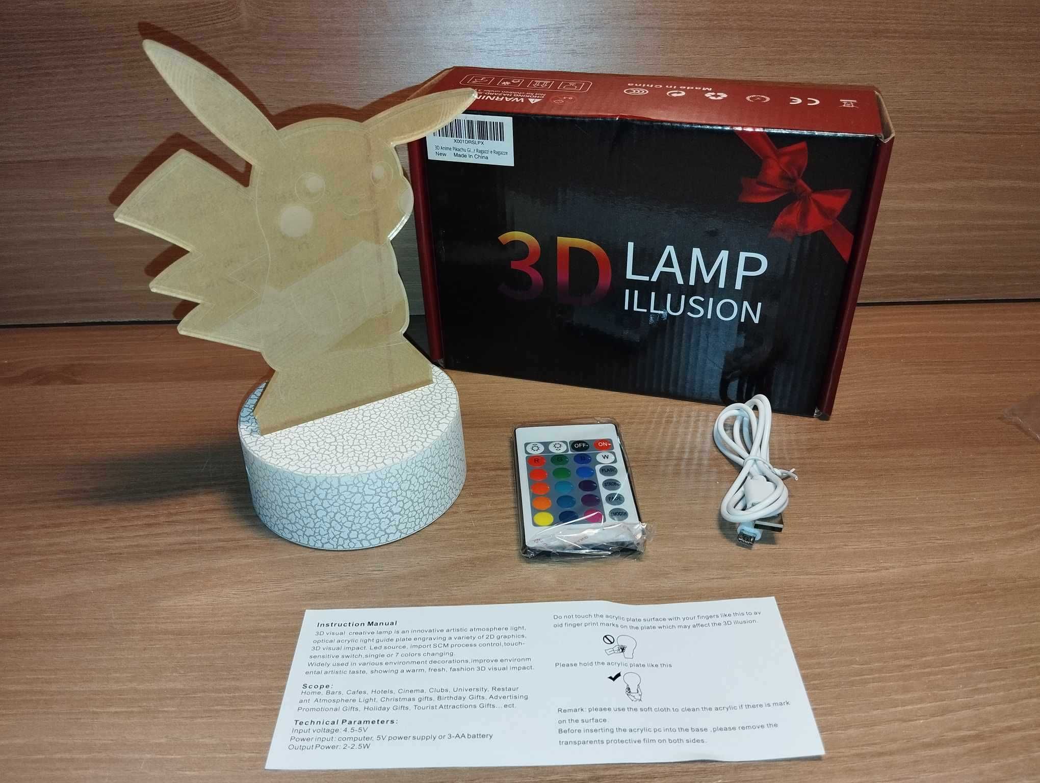 Lampka - Lampa LED RGB 3D Pokemon Pikachu