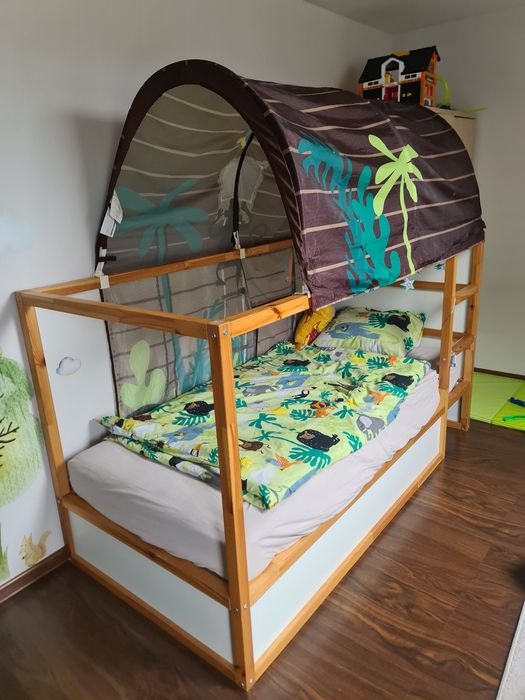 Ikea kura łóżko 90x200 z materacem i baldachimem dwustronne