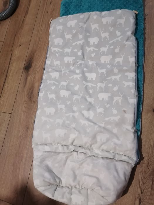 Śpiworek Samiboo turkus minky szary uniwersalny zimowy
