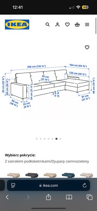 Kanapa vimle ikea 4 osobowa z szezlongiem narożnik pokrycie x2
