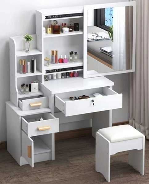 Toaletka do makijażu LED z lustrem + Taboret Kosmetyczka do Wizażu