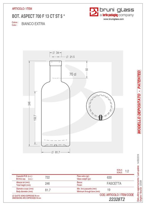 Butelka szklana 700 ml Aspect