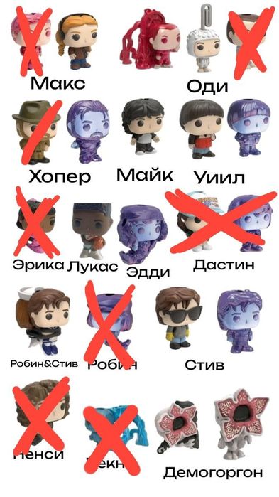 ОБМІН,фігурки осд кіндер ,Еріка, Дастін (з вивороту),Векна