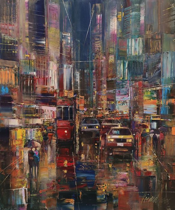 Obraz Olejny Światła i Krople Gienadij Pitsko