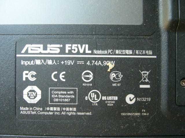Ноутбук Asus F5Vl на запчасти или под восстановление.