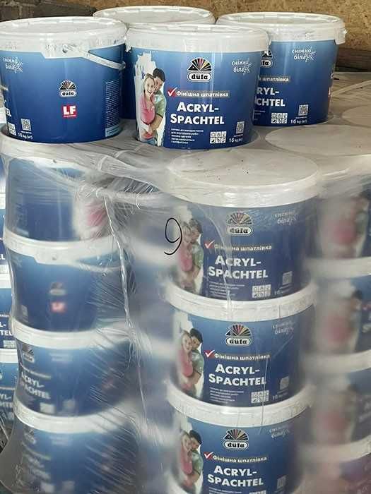 Суміші, клей, шпаклівки, стяжки, грунт, фарби, лаки. Дюфа Волмікс