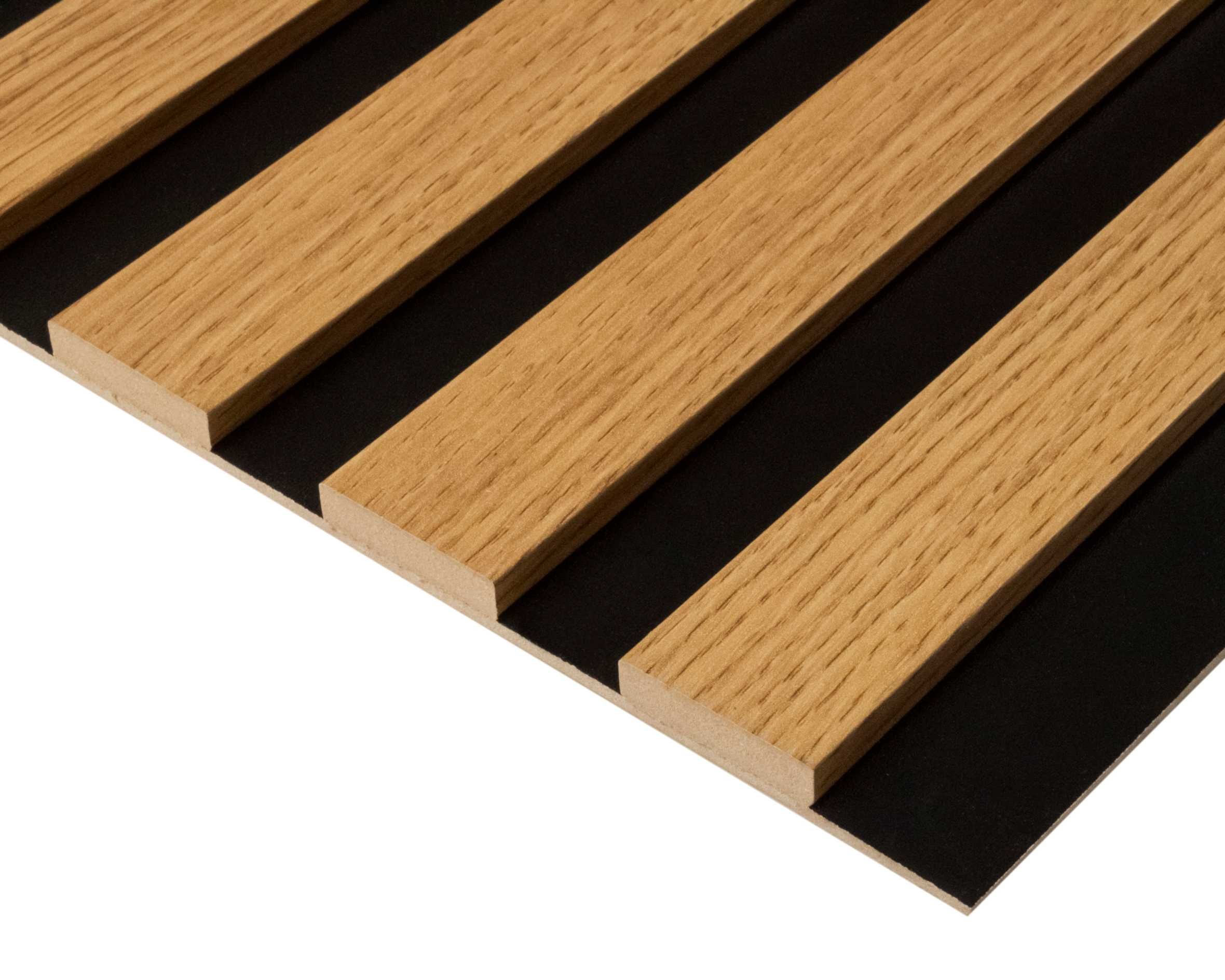 Lamele ścienne na czarnej płycie HDF - 275 cm x 59,5 cm Dąb i inne