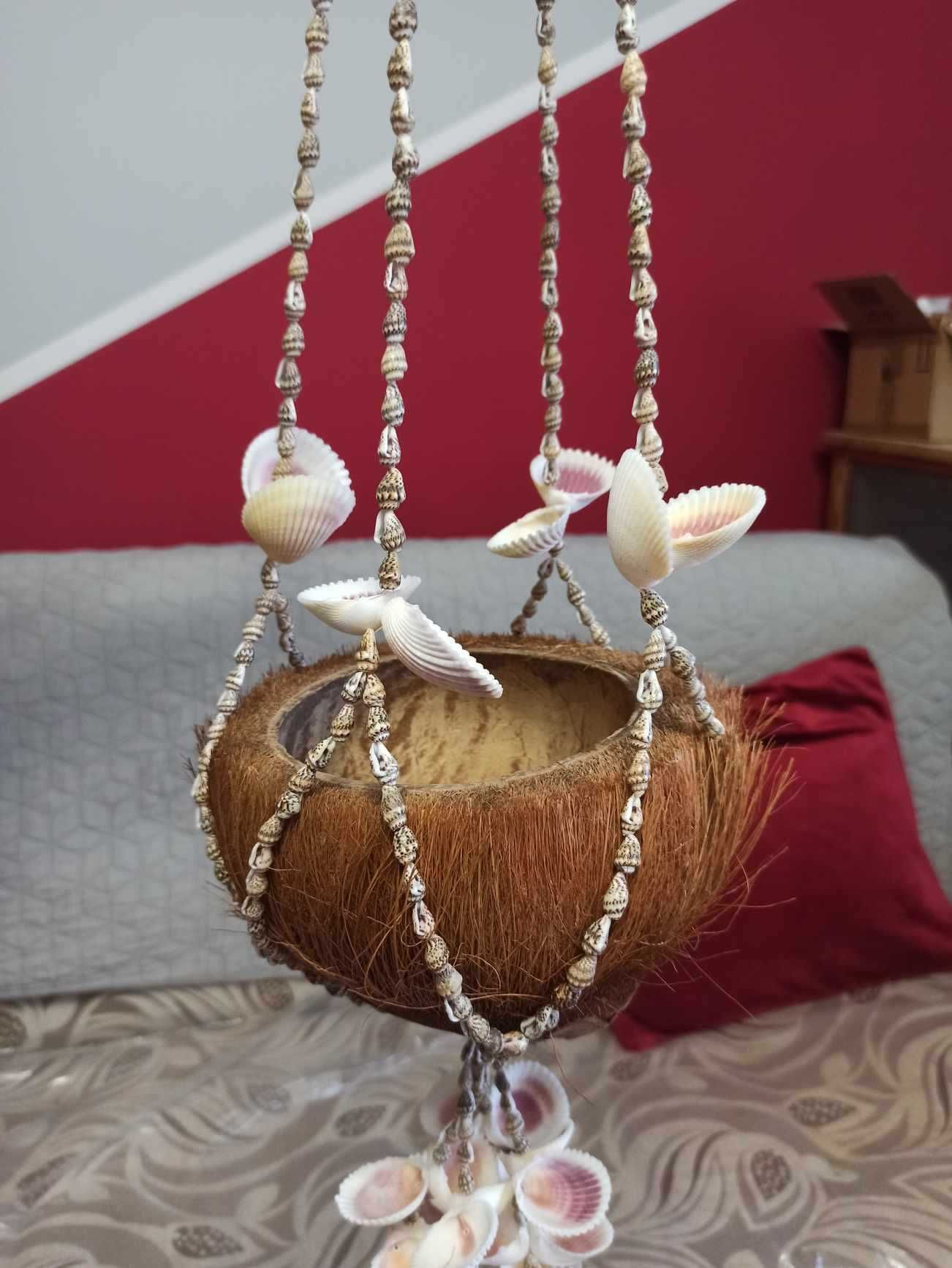 Ozdoba kokos doniczka donica wisząca na kwiaty morska wakacyjna muszle
