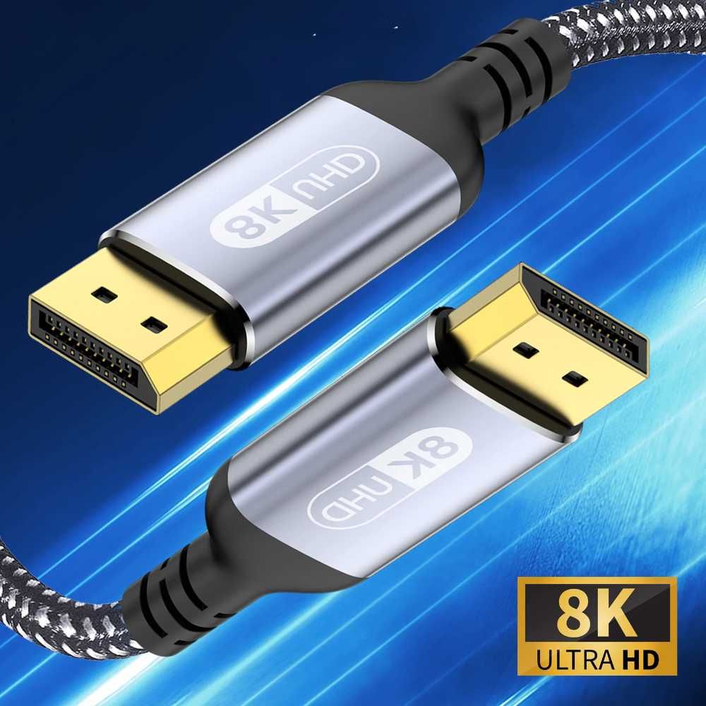 Kabel DP v1.4 DisplayPort Szybki Przesył Danych do 8K SZARY Przewód 2m