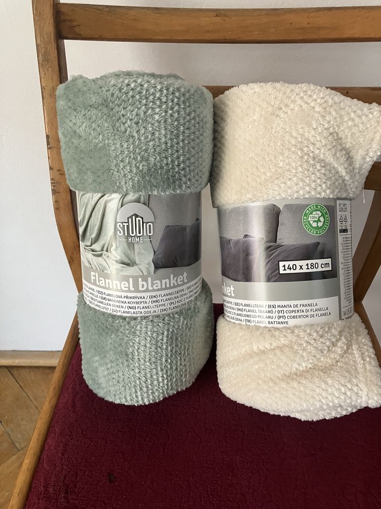 Pled/koc polarowy 140x180 cm ecru/seledynowy