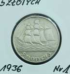 5 złotych Żaglowiec 1936 r. - nr. 1 - Śliczne