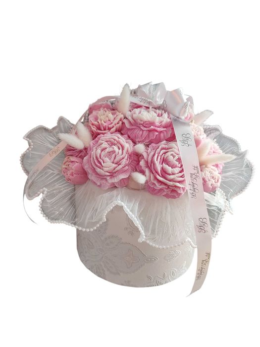 Bukiet świec Flower Box świec sojowych duży biało różowe piwonie