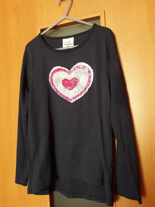 Bluzka granatowa cekiny serduszko, koń, Topolino, 100% bawełna 128