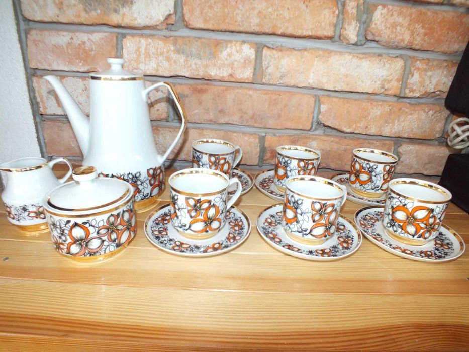 Serwis kawa herbata ROMAN Porcelana CHODZIEZ SYGNOWANA złocony