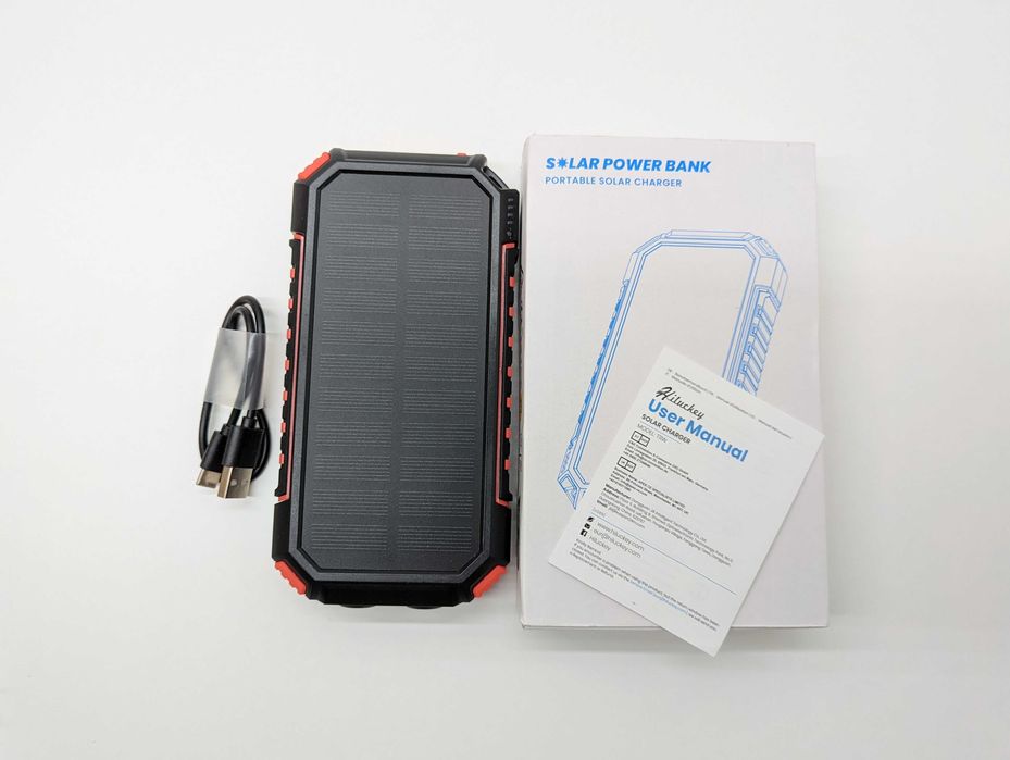 Powerbank SOLAR 30000mAh z latarką solarny czarny/pomarańczowy